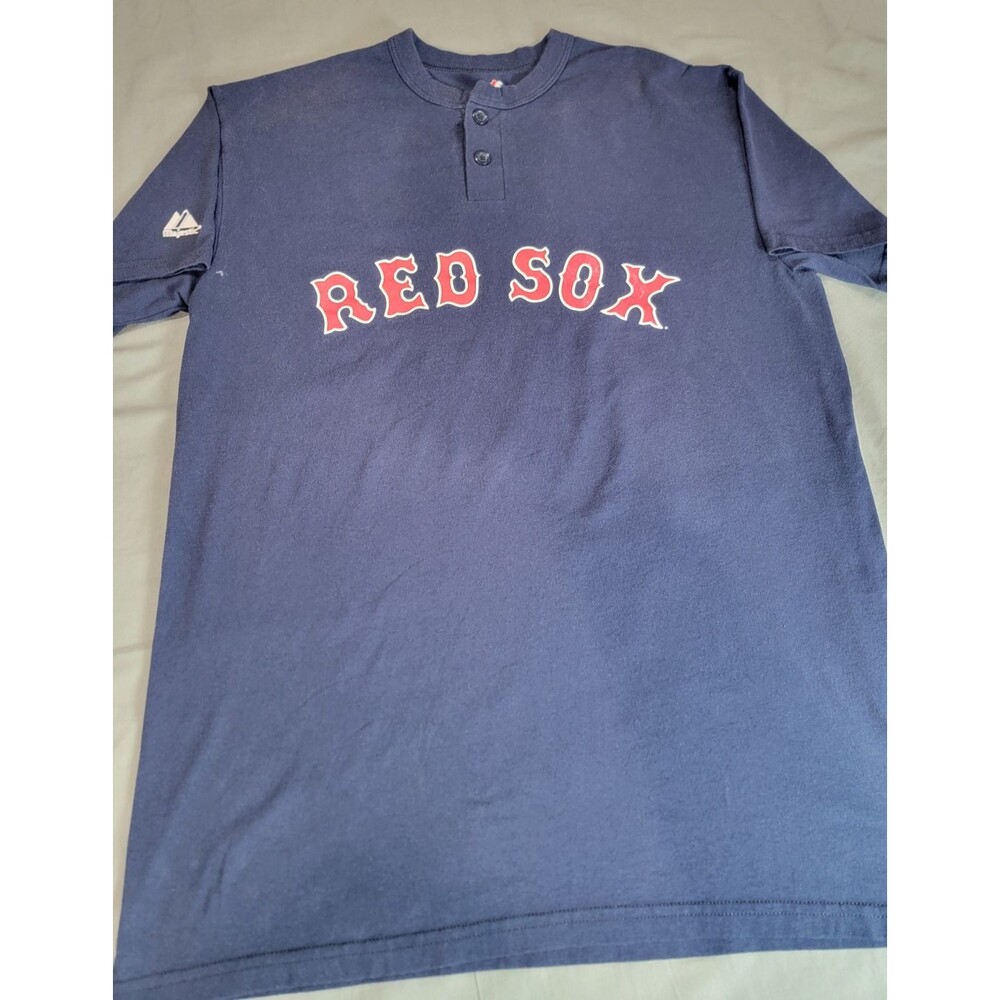 MLB Boston Red Sox Henley T-Shirt Blue Majestic Adult Large